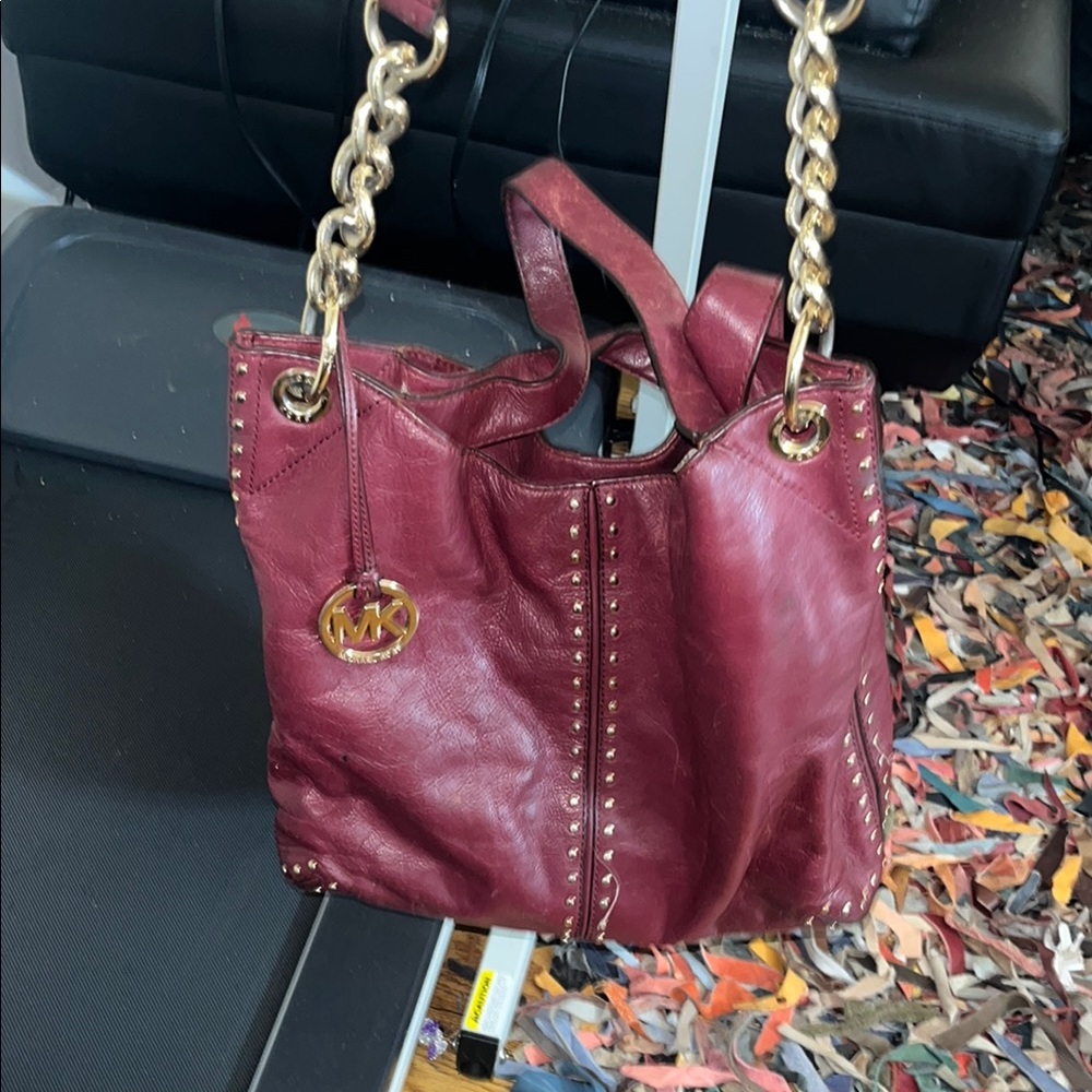 Michael Kors Red and Gold Shoulder Bag with Chain Accents
